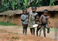 Baka Pygmy children along a forest road