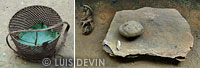 Lithic chopping board and pebble for seed crumbling