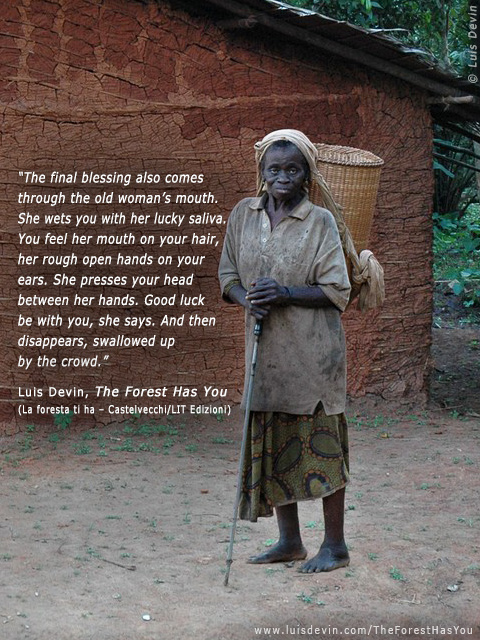 Old woman with basket, from Luis Devin's anthropological research in Central Africa (Baka Pygmies, Cameroon)