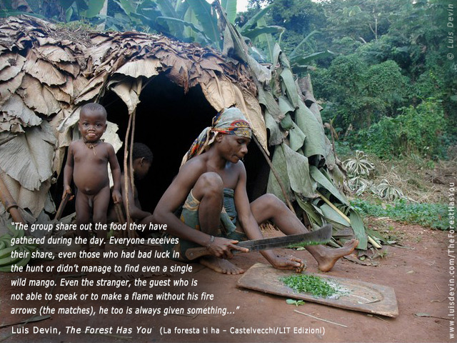 Food preparation, from Luis Devin's anthropological research in Central Africa (Baka Pygmies, Cameroon)